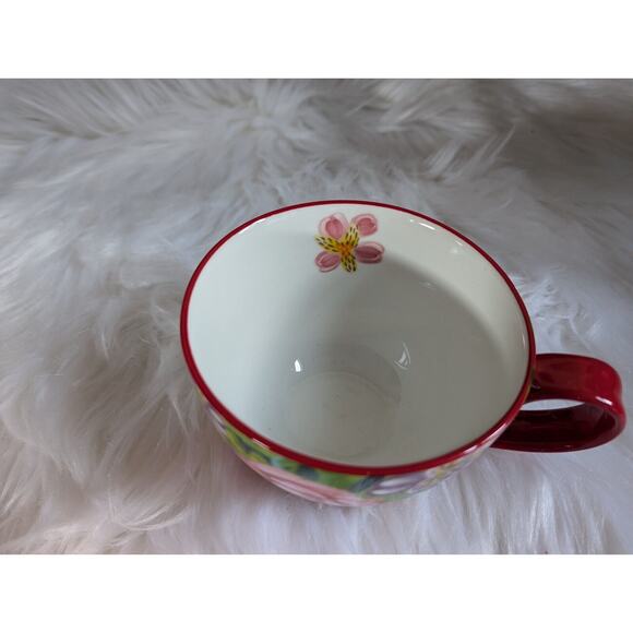 Potter's Studio Footed Coffee Red Mug with Beautiful Colorful Flowers New - Picture 5 of 9